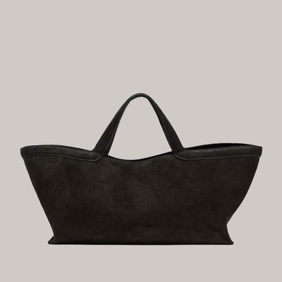 NWT Zara Charcoal Genuine Elongated Suede shopper bag tote row-coded - Picture 1 of 8